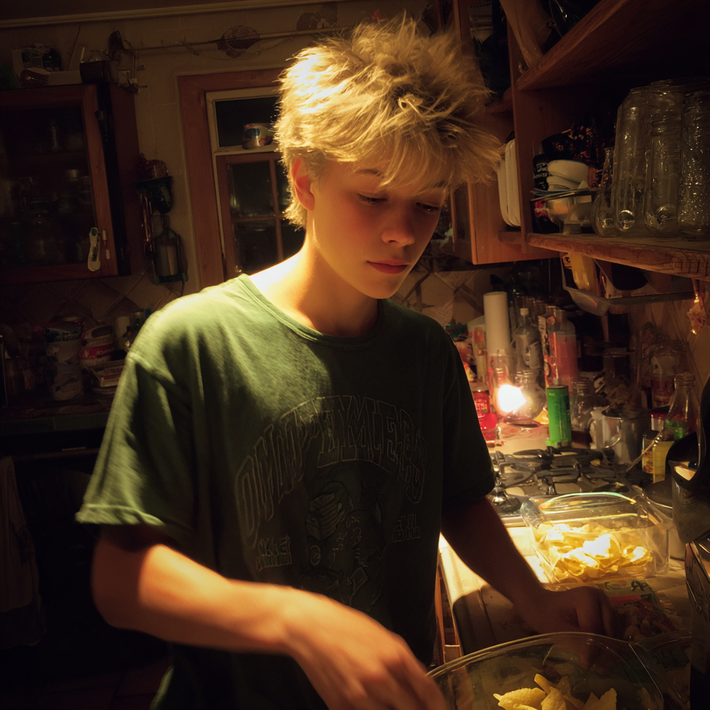 Un adolescent debout dans une cuisine | Source : Midjourney