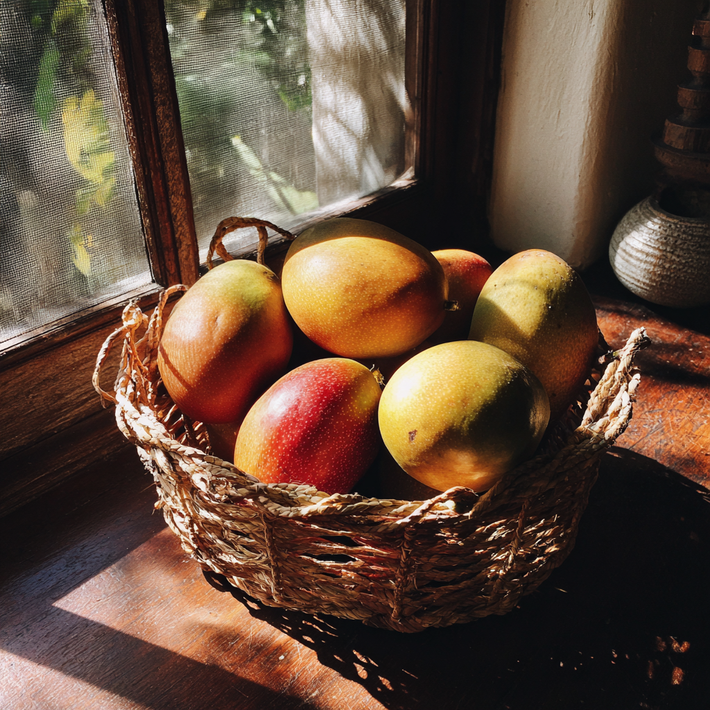 Un panier de mangues fraîches | Source : Midjourney