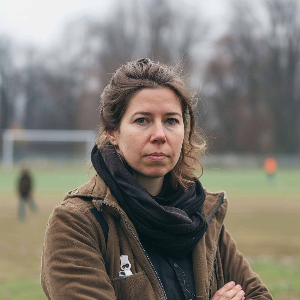 Une femme se tenant à l'extérieur alors qu'elle est à l'entraînement de football | Source : Midjourney