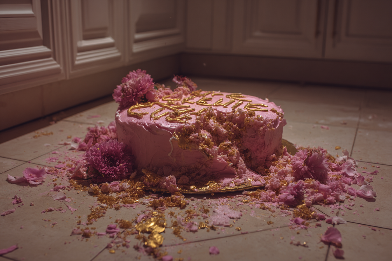 Un gâteau sur le sol | Source : Midjourney