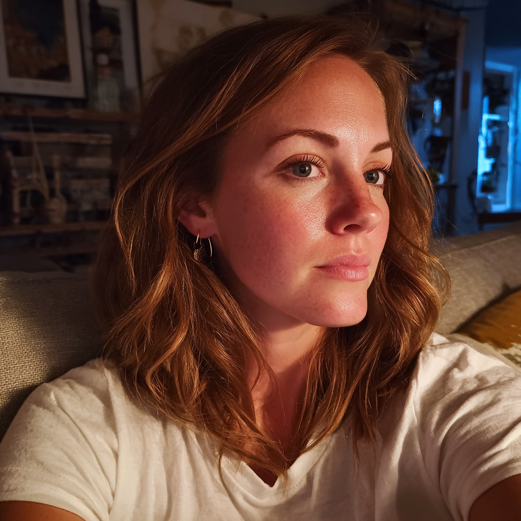 Une femme pensive assise sur un canapé | Source : Midjourney