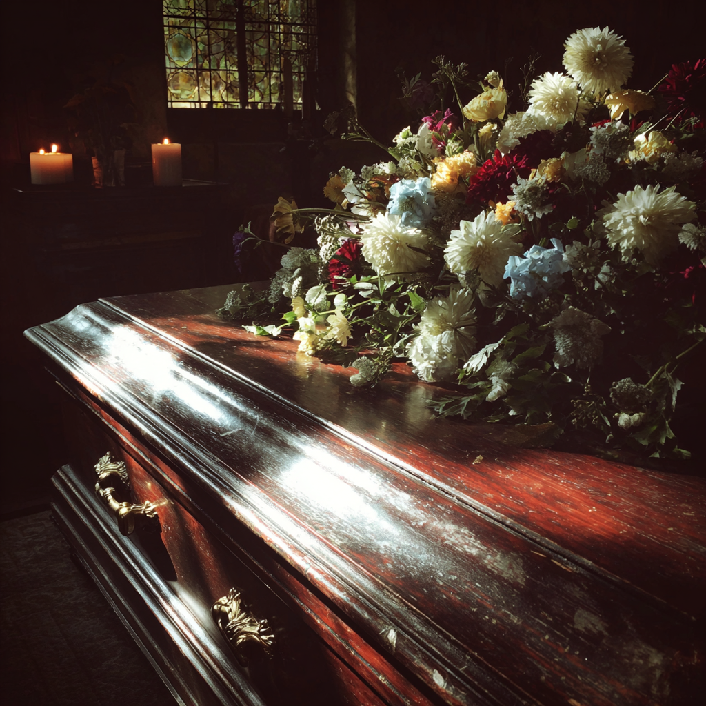 Un bouquet de fleurs sur un cercueil | Source : Midjourney
