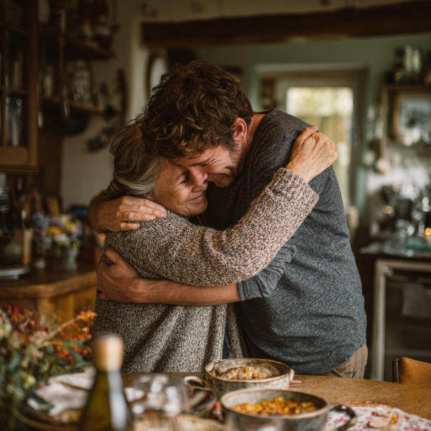 Une mère et son fils se serrent dans les bras | Source : Midjourney