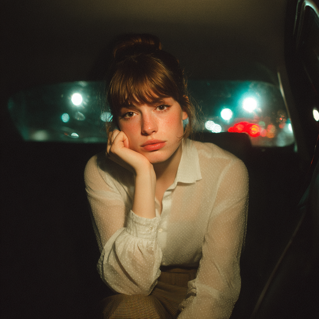 Une femme assise dans une voiture | Source : Midjourney