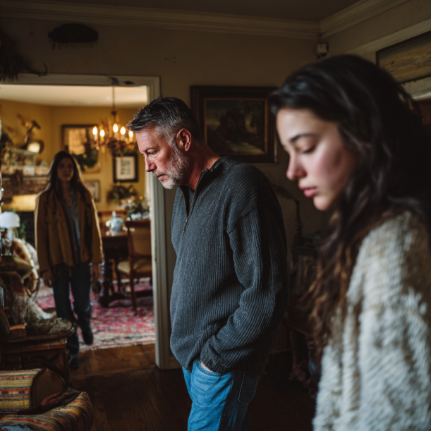 Un homme en train de quitter sa femme et sa fille | Source : Midjourney