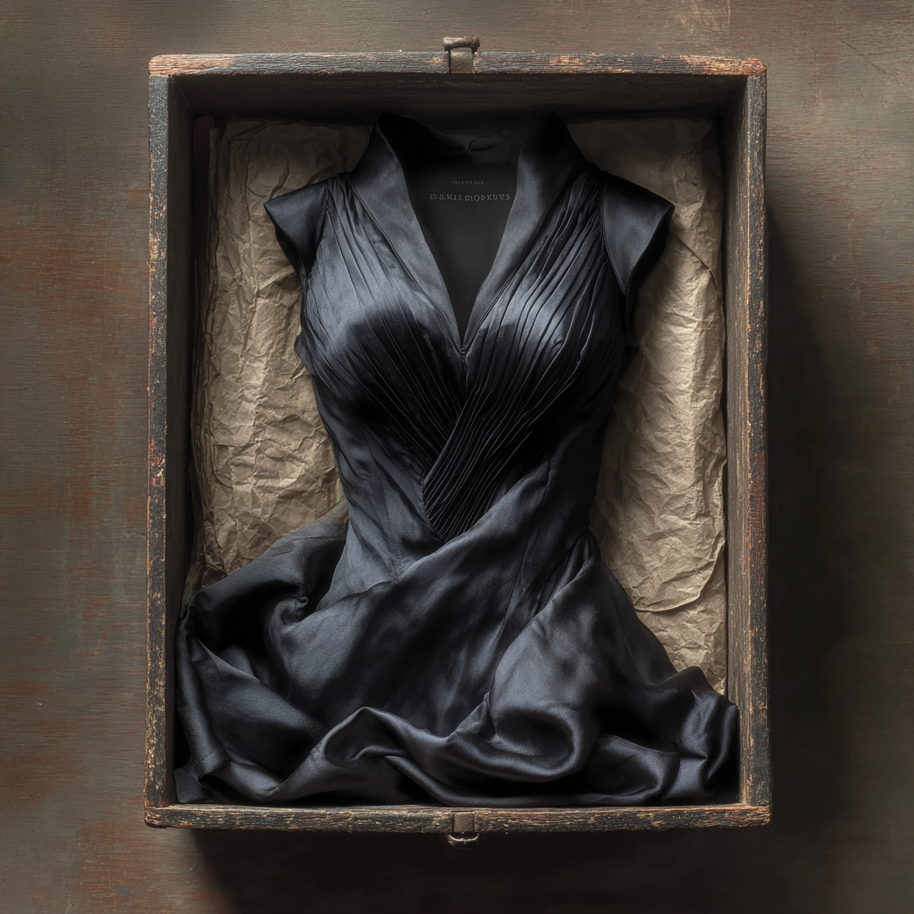 Une robe noire dans une boîte | Source : Midjourney