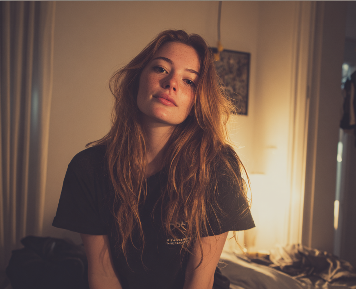 Une femme assise sur un lit | Source : Midjourney