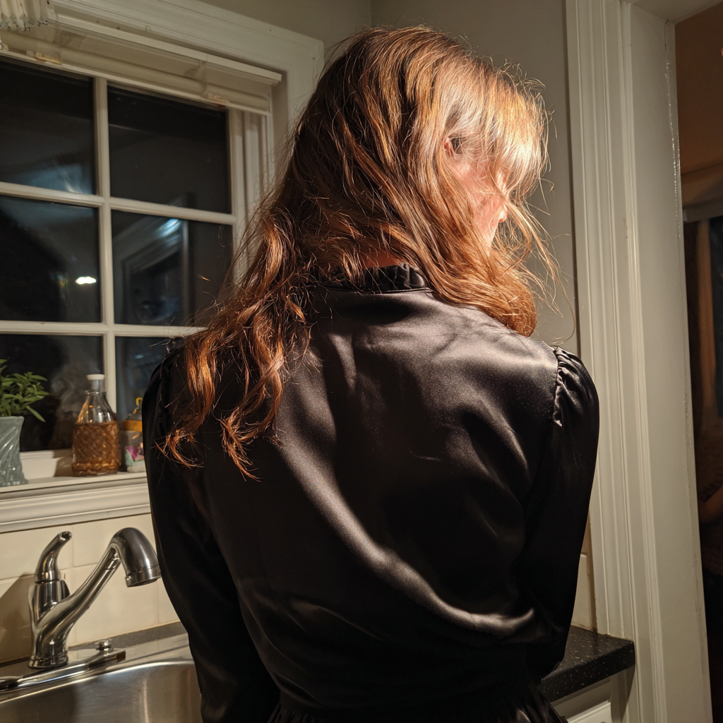 Une femme debout devant un évier de cuisine | Source : Midjourney