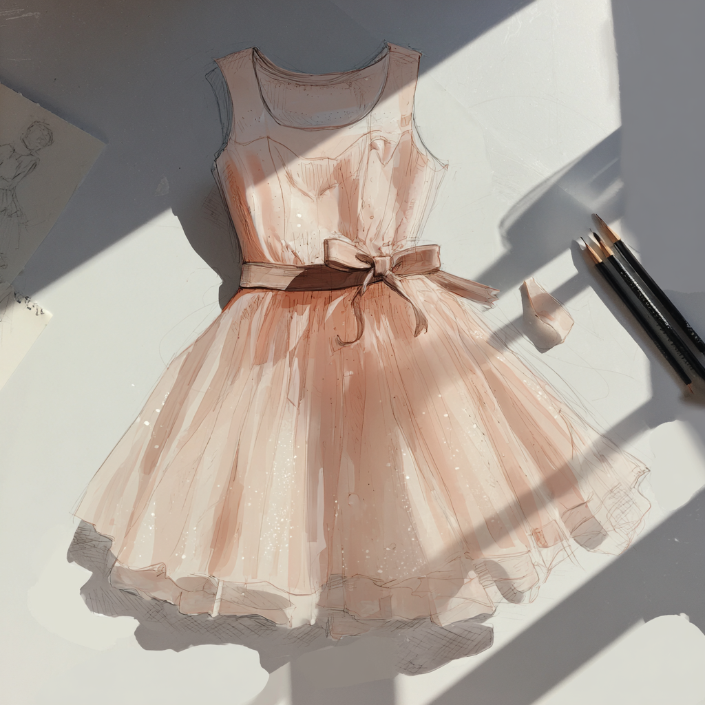 Un croquis d'un modèle de robe | Source : Midjourney