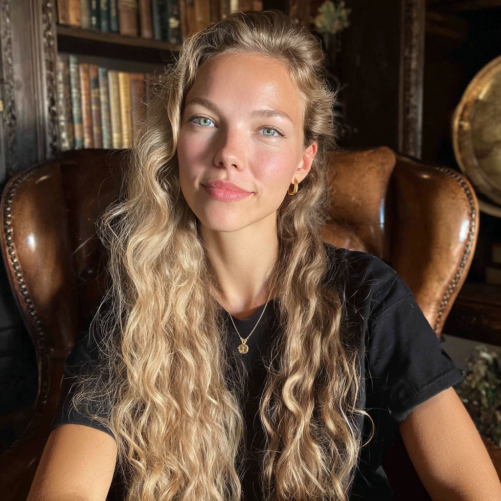 Une femme souriante aux longs cheveux blonds | Source : Midjourney