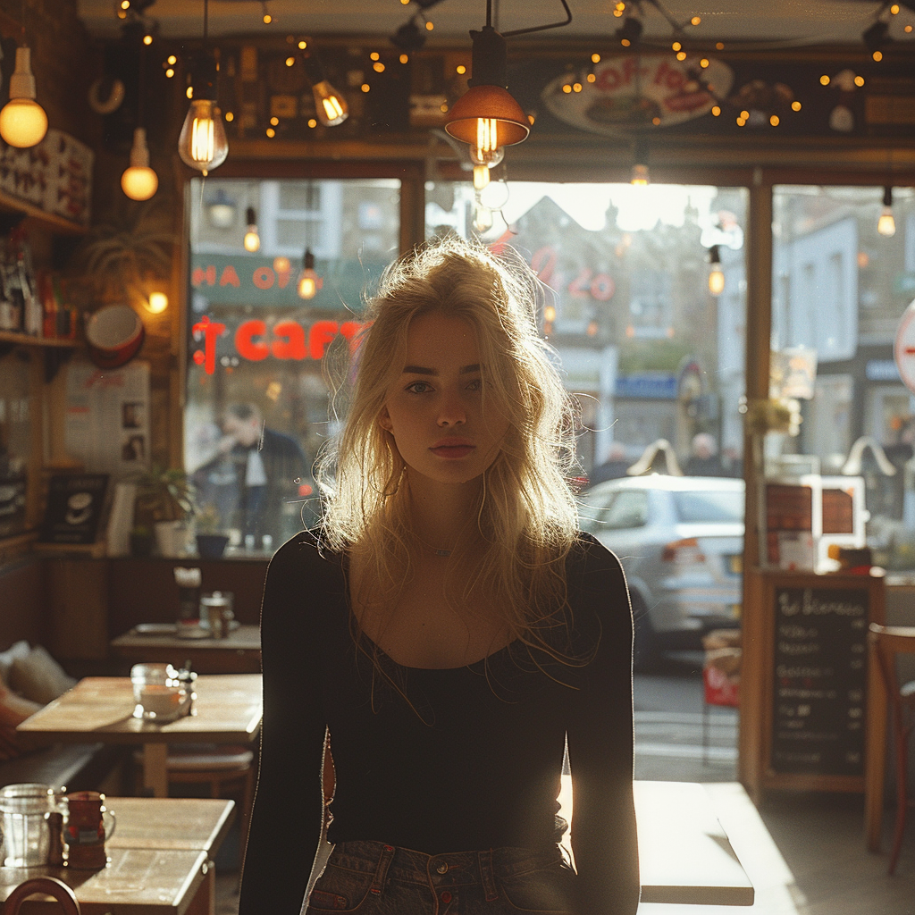 Une jeune femme dans un café | Source : Midjourney