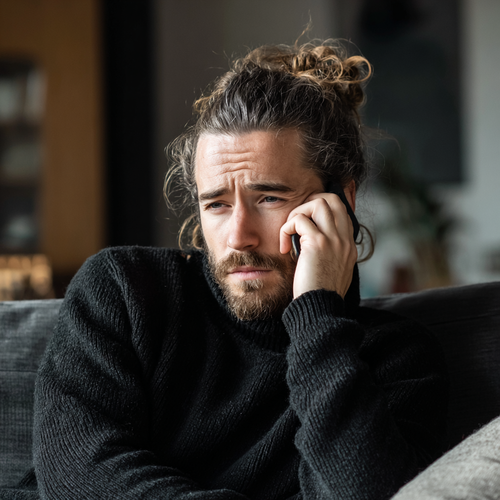 Un homme renfrogné qui parle au téléphone | Source : Midjourney