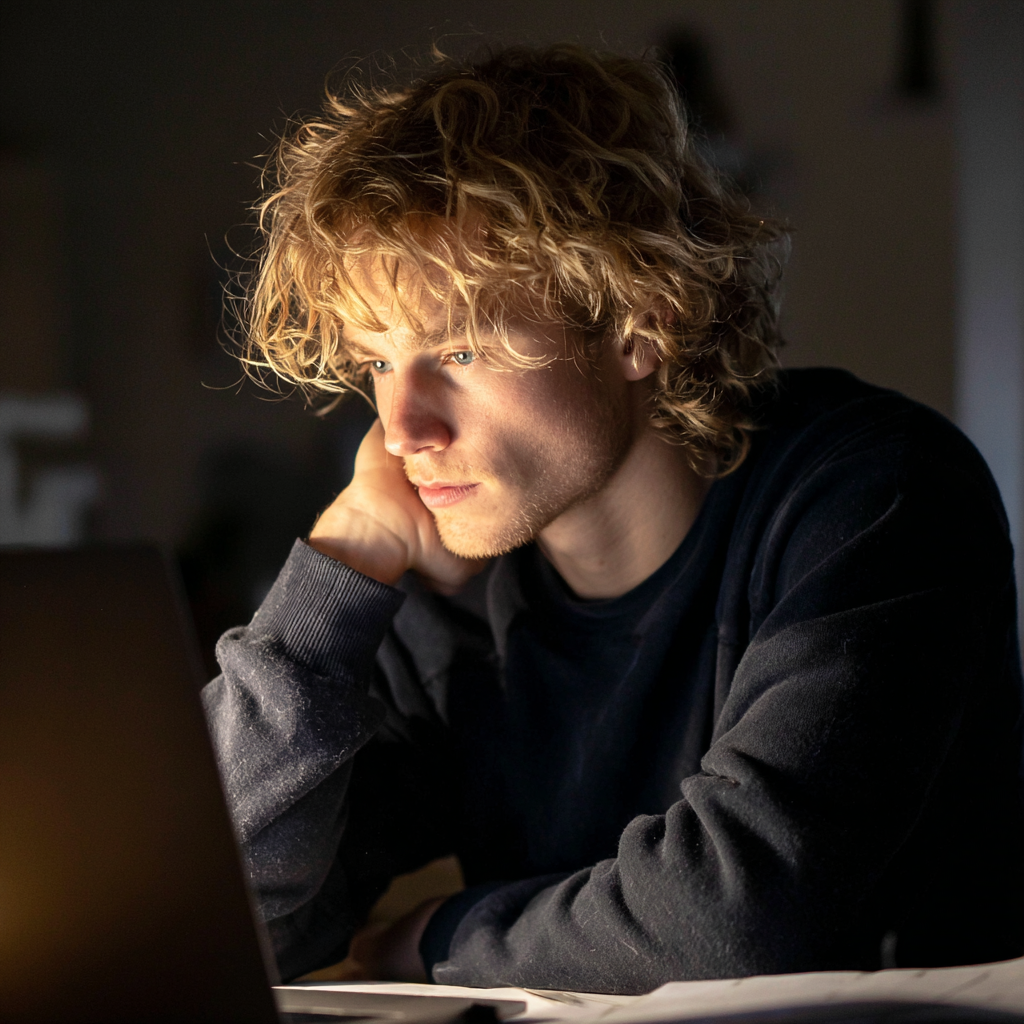 Un jeune homme utilisant son ordinateur portable | Source : Midjourney