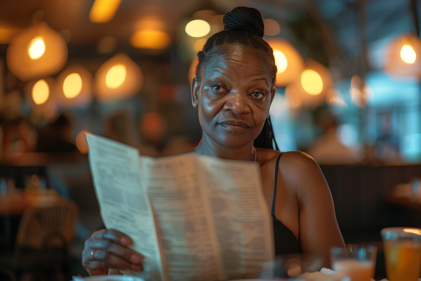Une femme au sourcil levé dans un restaurant | Source : Midjourney