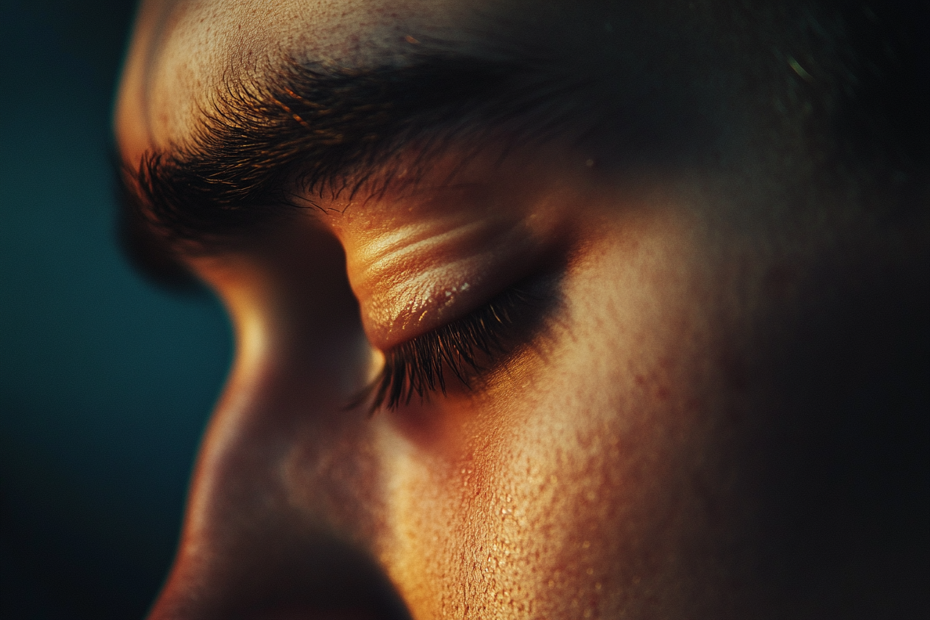 Gros plan d'un homme qui ferme les yeux | Source : Midjourney