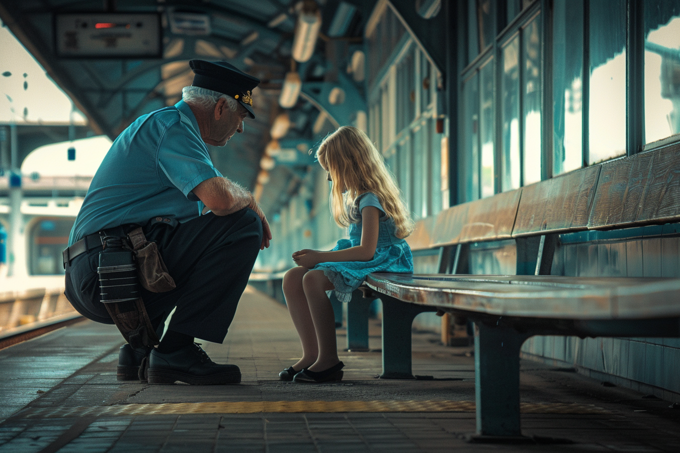 Un gardien de gare qui parle à une fille | Source : Midjourney