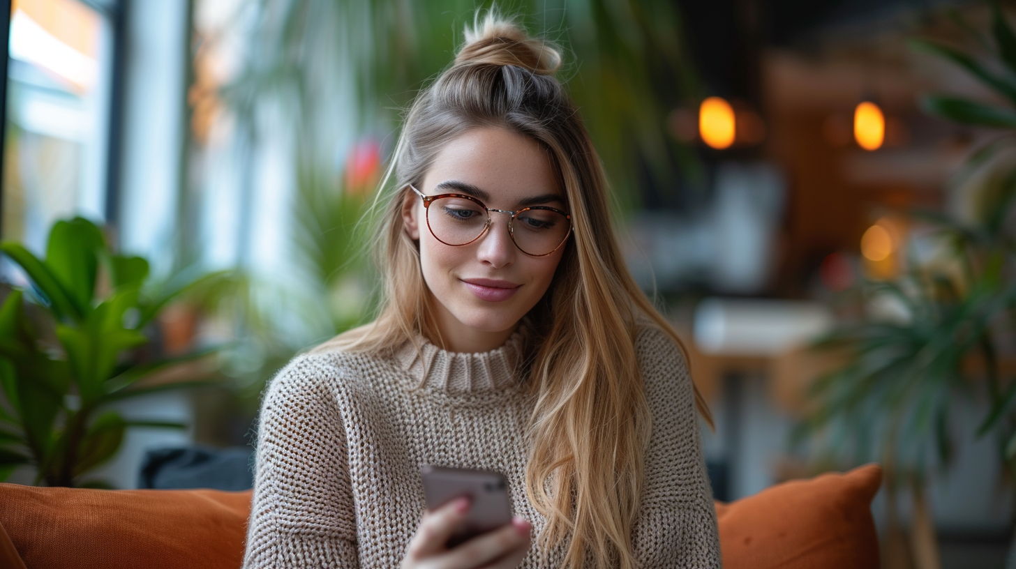 Une jeune femme sur son téléphone | Source : Midjourney