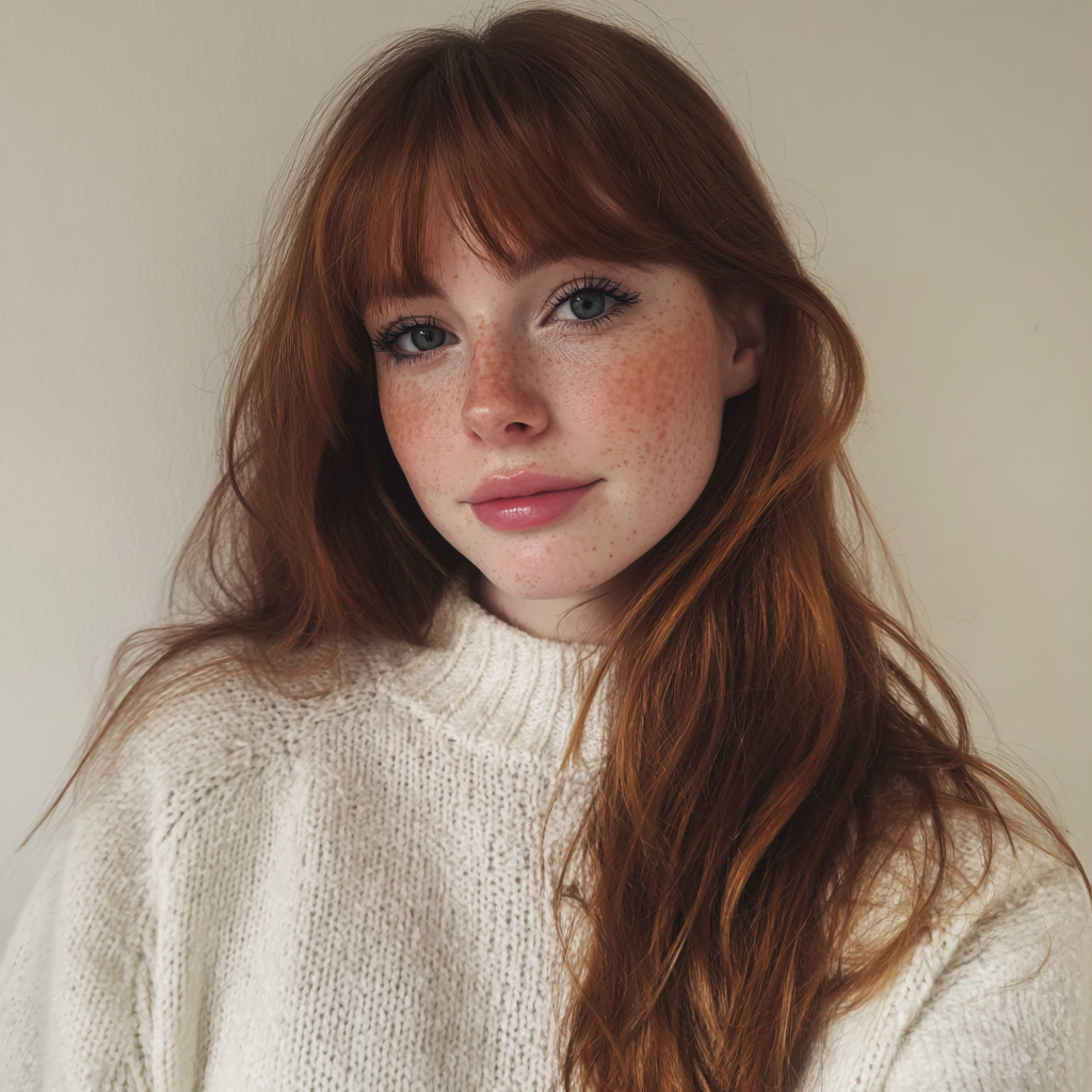 Gros plan sur une femme portant un pull blanc | Source : Midjourney