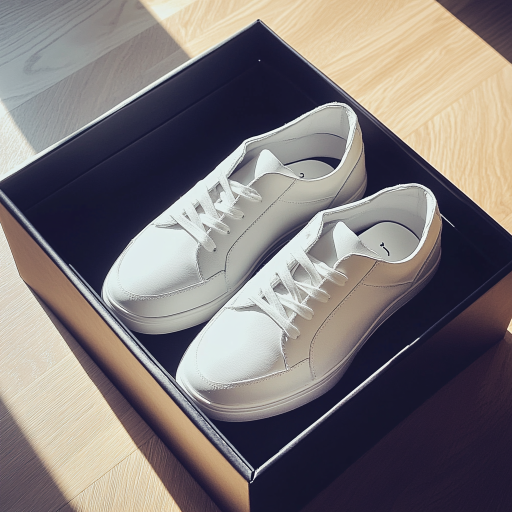 Baskets blanches dans une boîte | Source : Midjourney