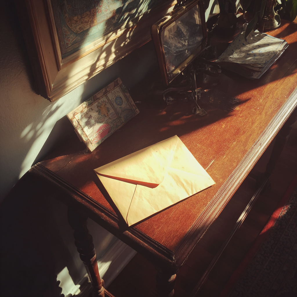 Une enveloppe sur une table | Source : Midjourney