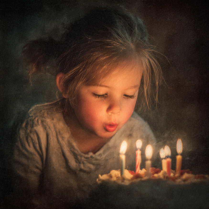 Une petite fille qui souffle des bougies sur un gâteau d'anniversaire | Source : Midjourney