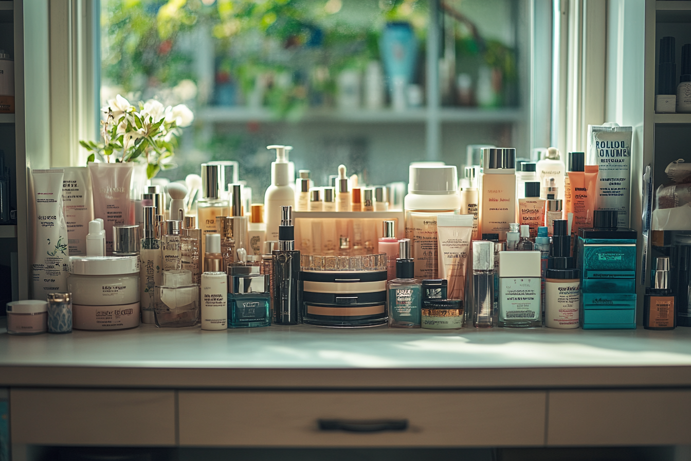 Vanité remplie de produits de beauté | Source : Midjourney