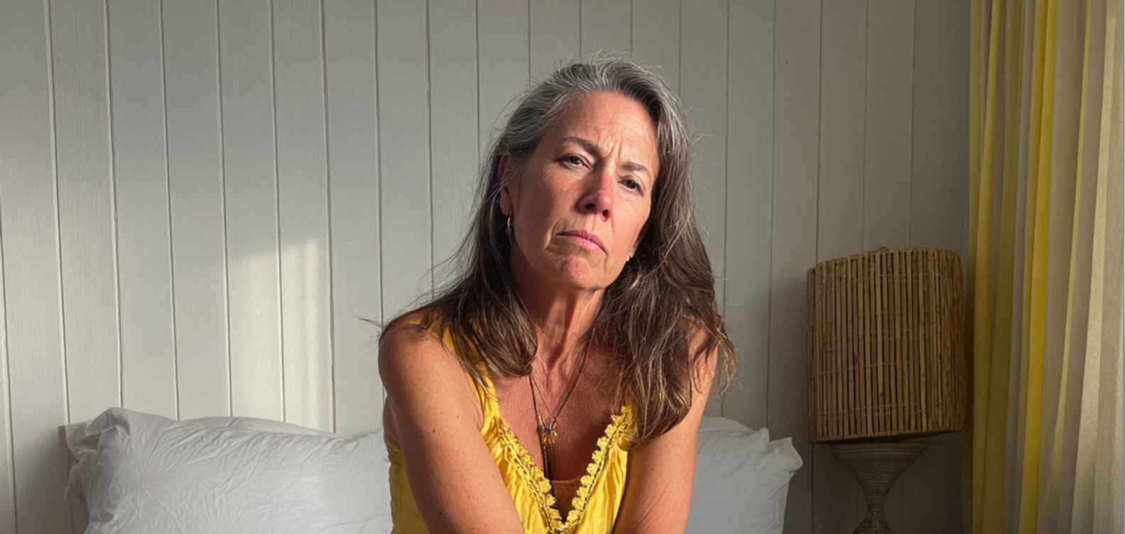 Une femme renfrognée assise sur un lit | Source : Midjourney