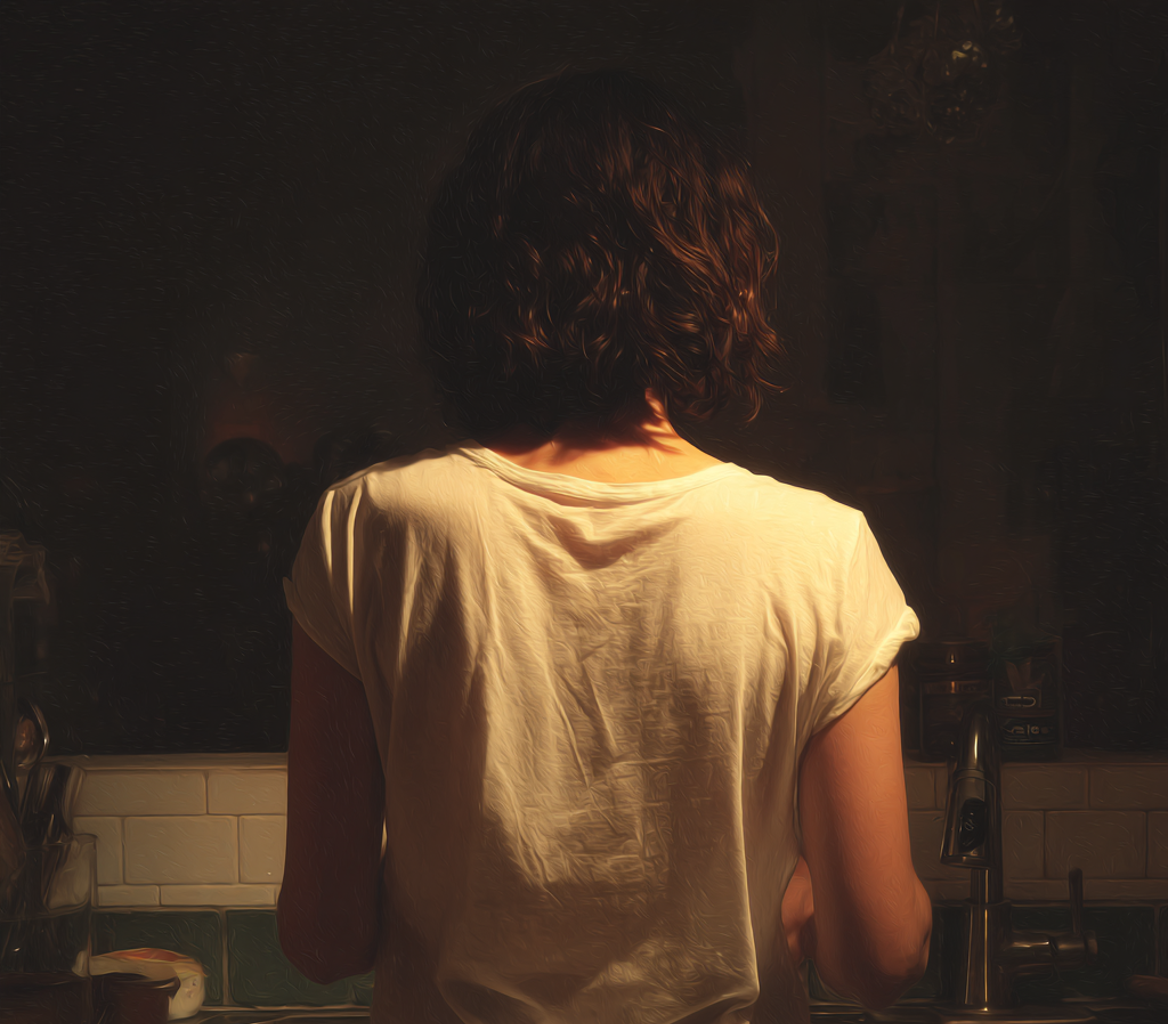 Une femme debout devant un évier | Source : Midjourney