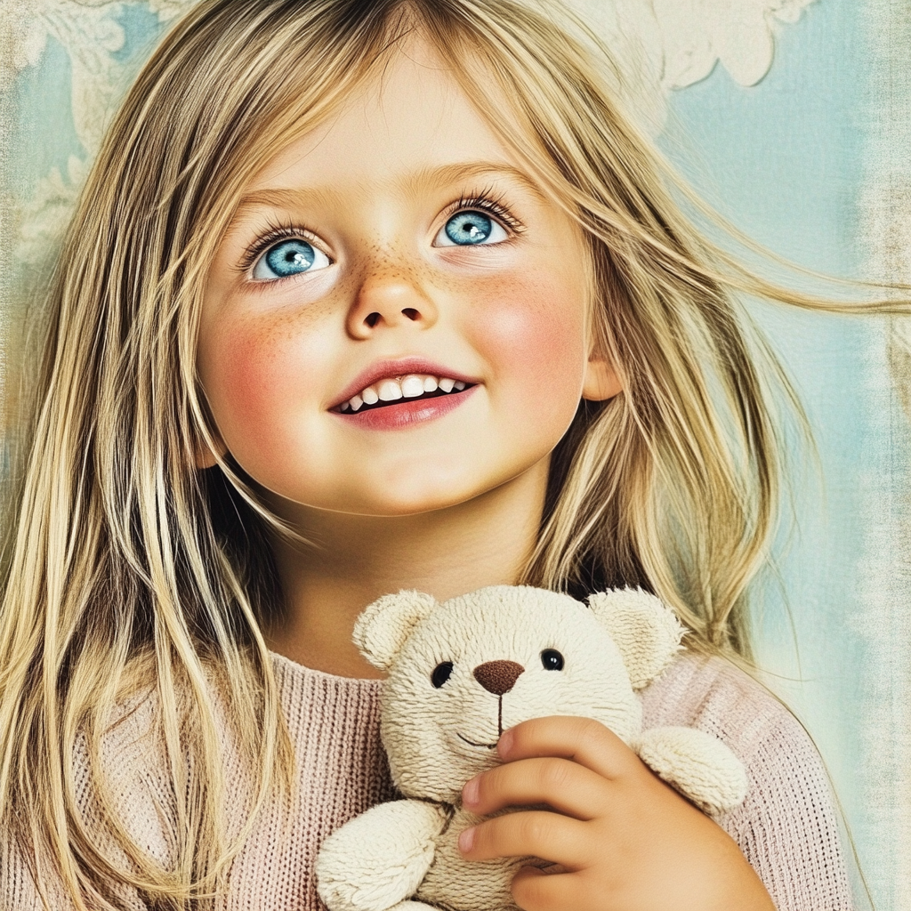 Une petite fille joyeuse qui regarde vers le haut | Source : Midjourney