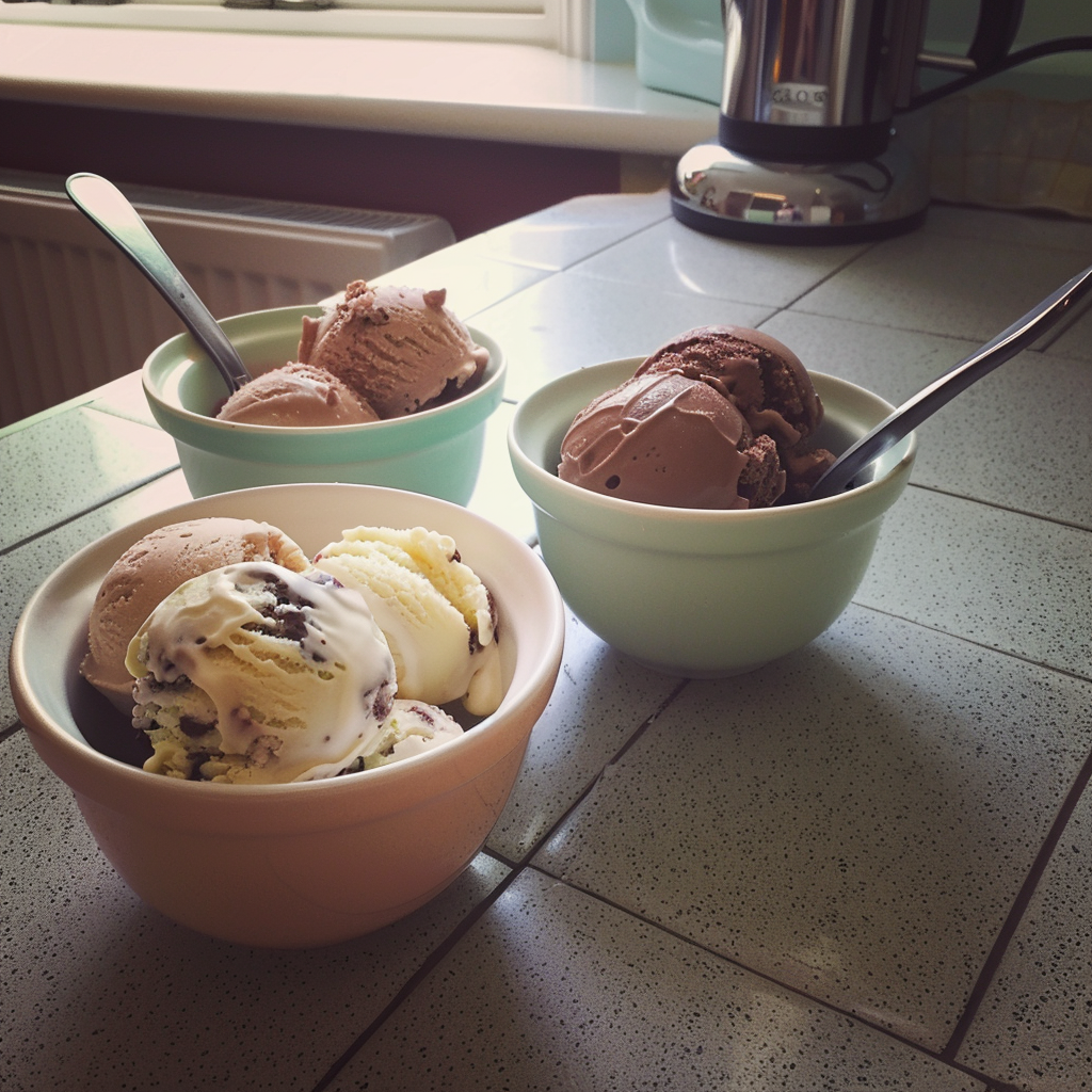 Des bols de crème glacée sur un comptoir | Source : Midjourney