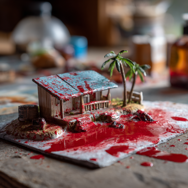 Un projet scolaire sur lequel on a renversé du jus rouge | Source : Midjourney