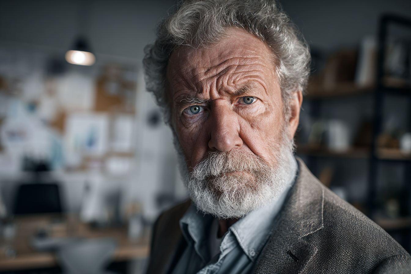 Un homme âgé qui regarde droit devant lui | Source : Midjourney