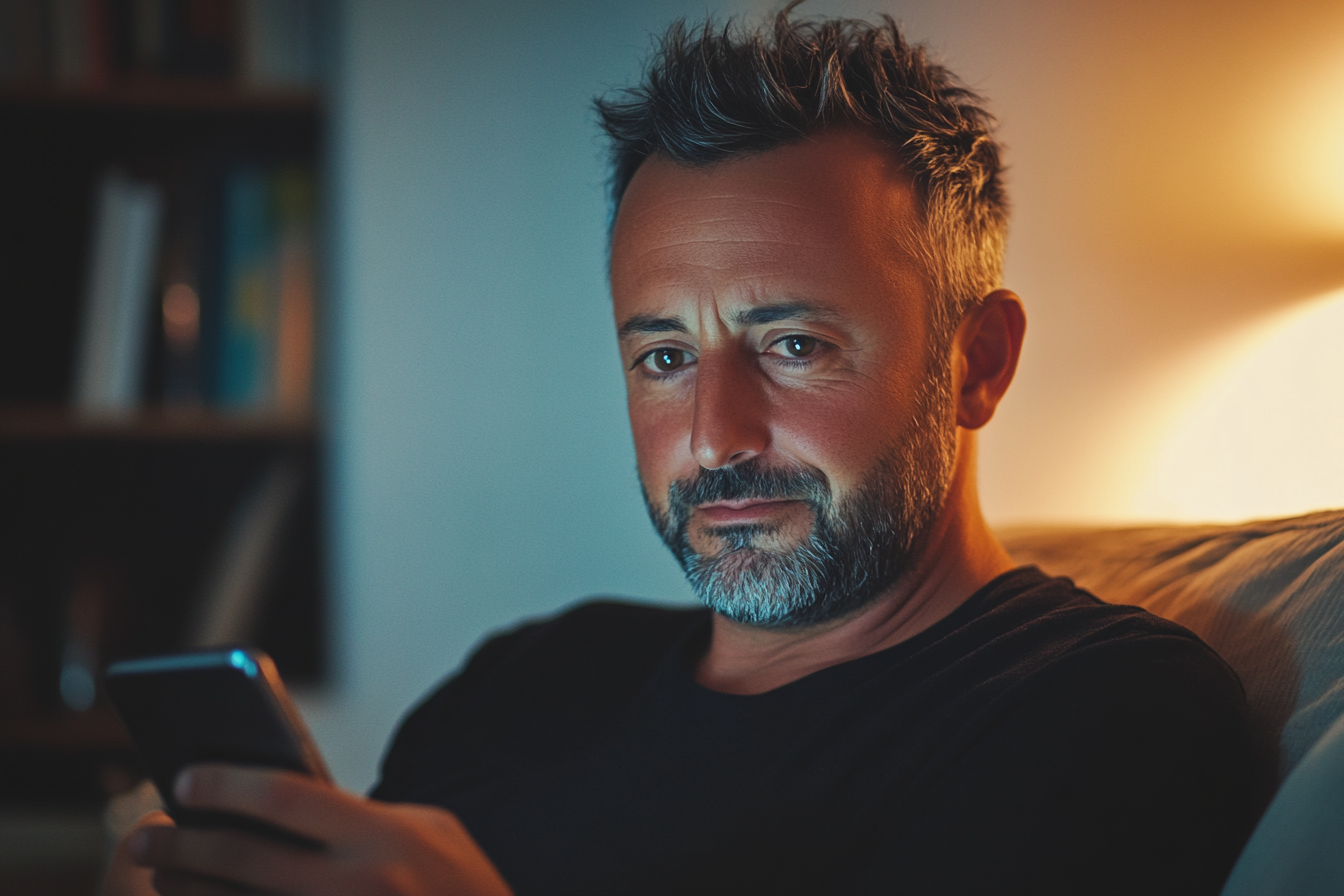 Un homme qui fait défiler son téléphone | Source : Midjourney