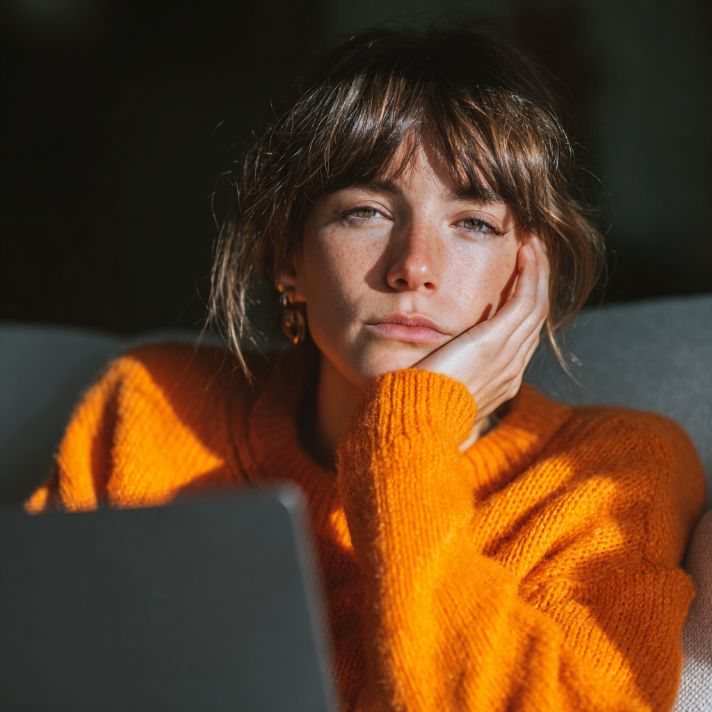 Une femme fatiguée qui utilise un ordinateur portable | Source : Midjourney