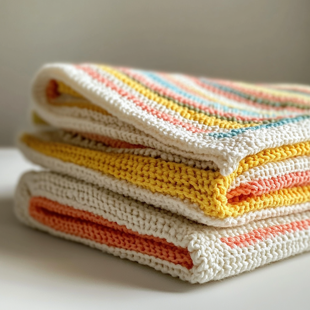 Couverture de bébé colorée sur une surface blanche | Source : Midjourney