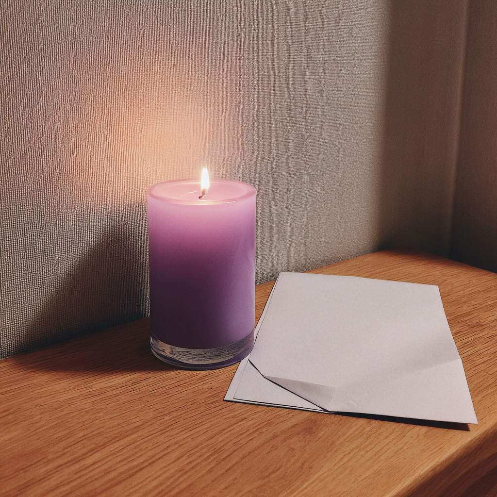 Une bougie et un morceau de papier sur une table | Source : Midjourney